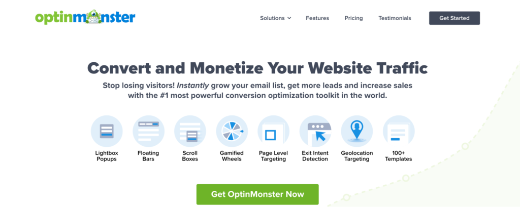 Homepage of the OptinMonster website

