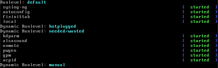 The rc-status command listing system services and their statuses
