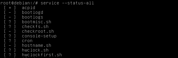 The service command listing all system services and their statuses