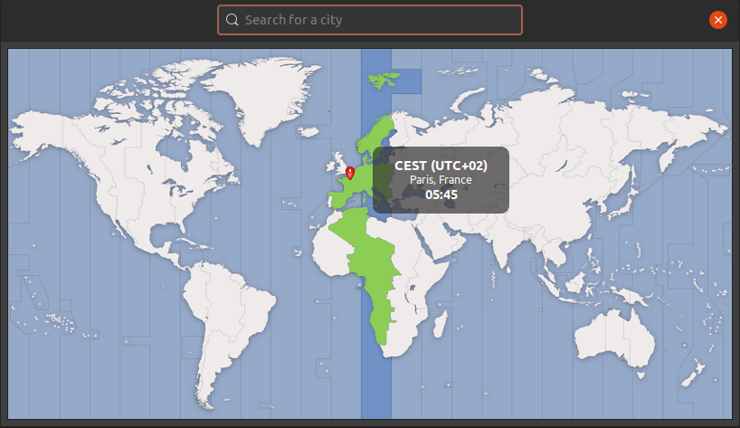 Ubuntu's Time Zone map display