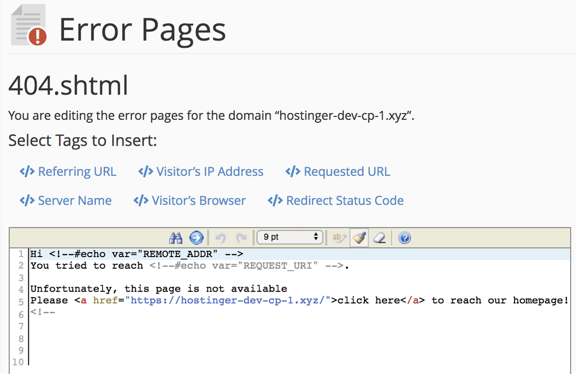editing the page for the chosen status code