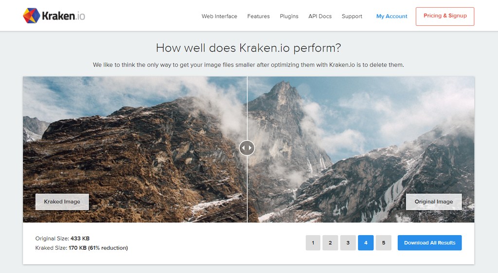 Kraken.io's homepage