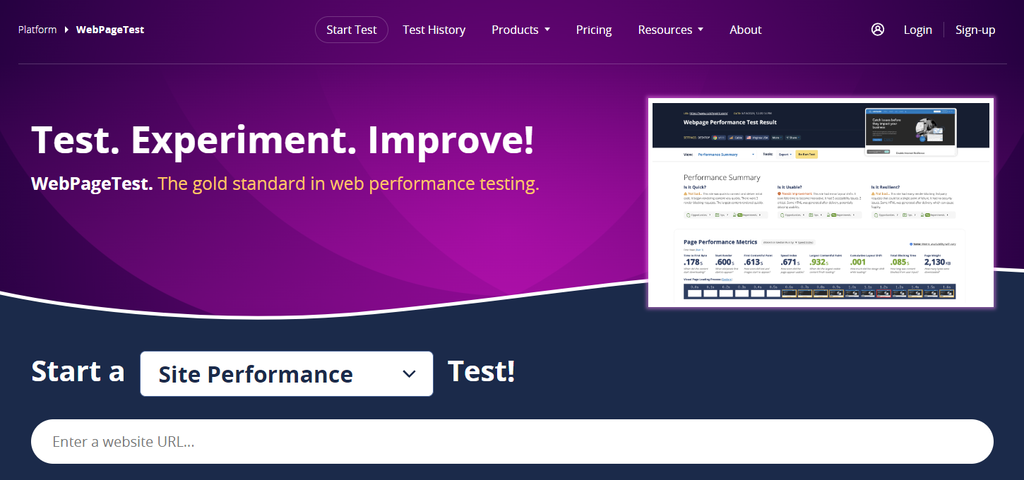 WebPageTest's homepage