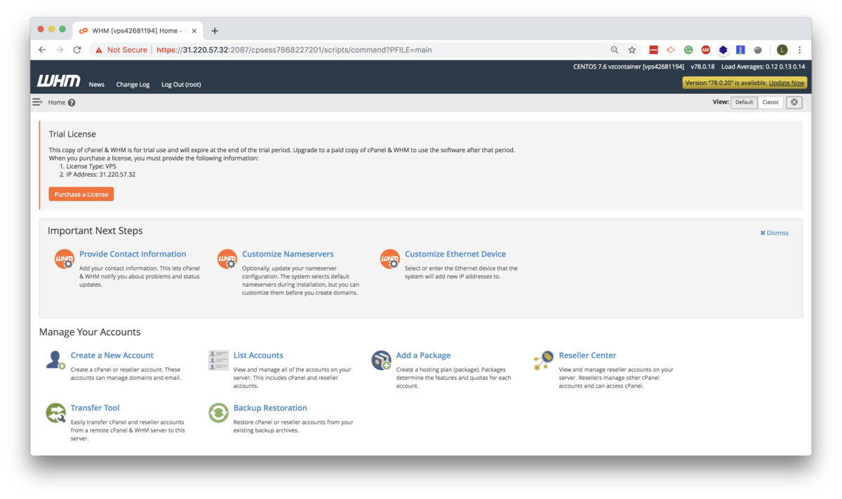 whm dashboard 