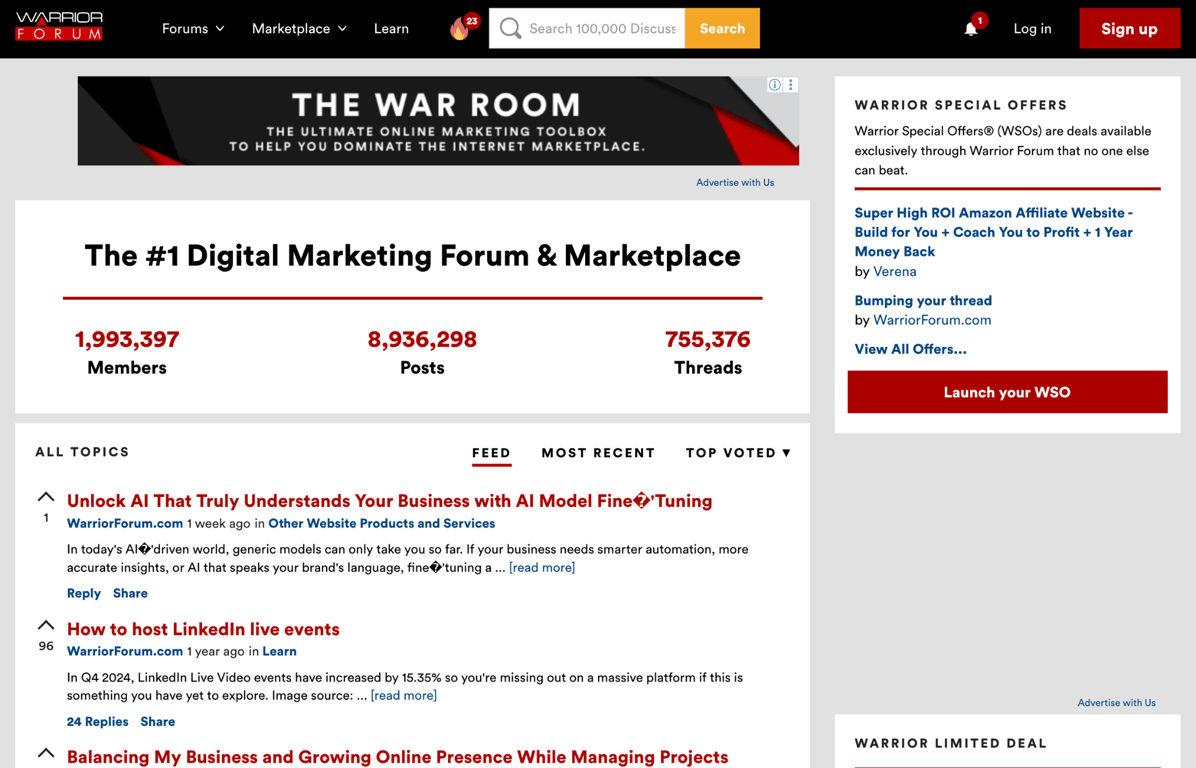 Homepage of Warrior Forum