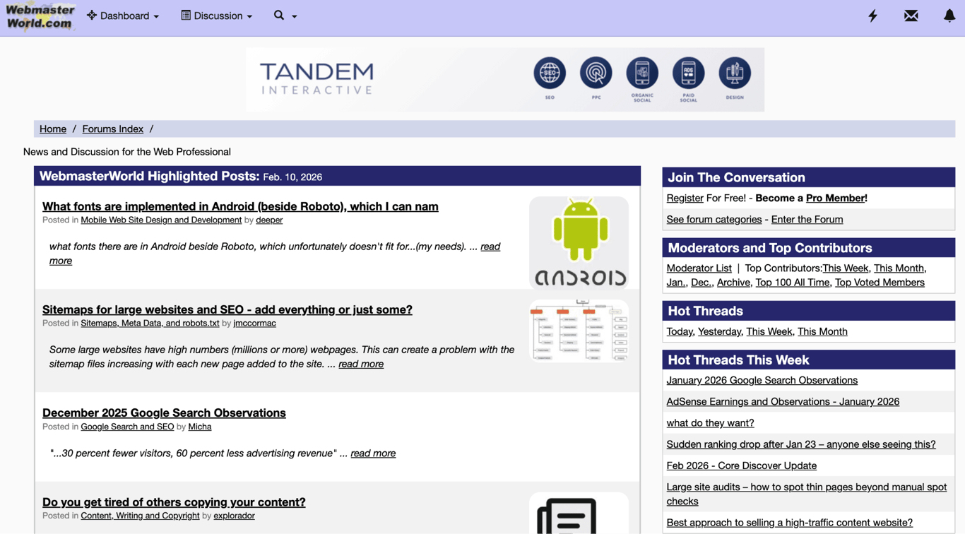 Homepage of Webmaster World