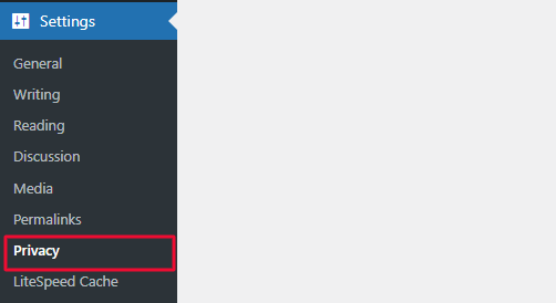 Where to select the Privacy settings in the WordPress dashboard