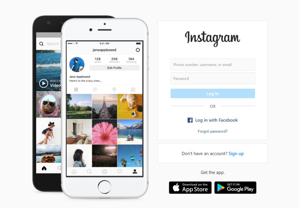 Instagram login page