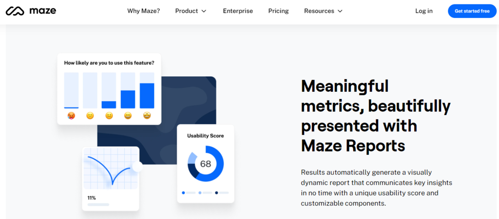 Maze homepage to sign up or log in 