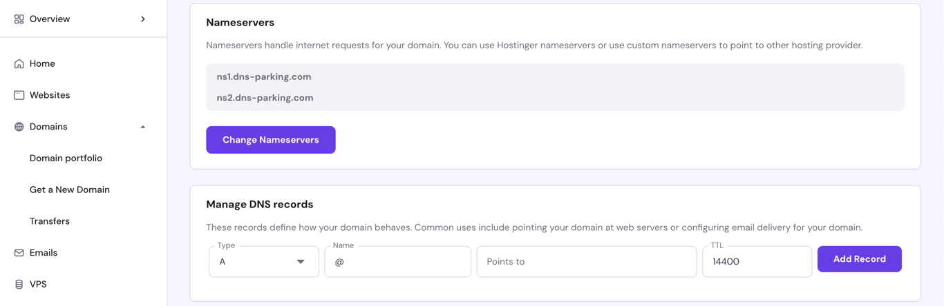 The DNZ Zone Editor panel on hPanel