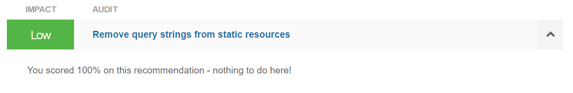 Recommendation to remove query strings from static resource with low impact level on GTMetrix