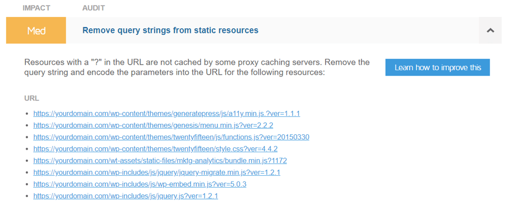 Recommendations to remove query strings from static resource
