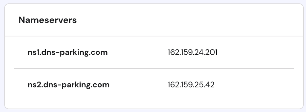 The details page on Hostinger's hPanel. Nameservers section is shown