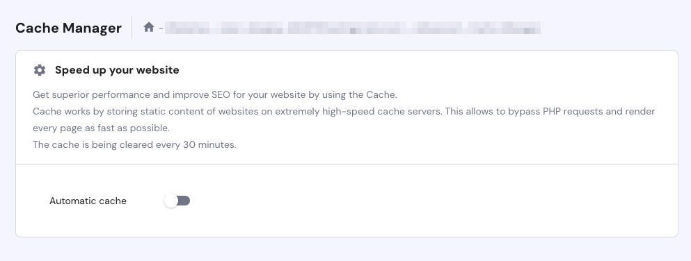 Hostinger hPanel cache manager page
