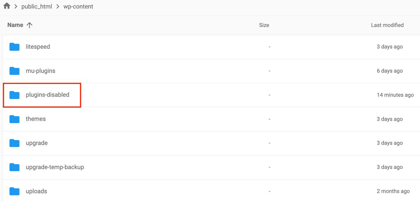 The plugins-disabled folder in the file manager