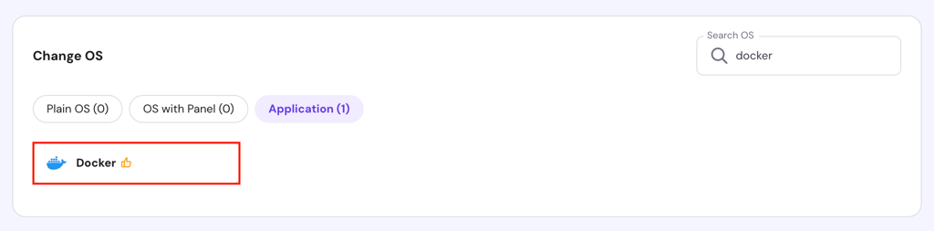 The Docker template in VPS' Operating System page of hPanel