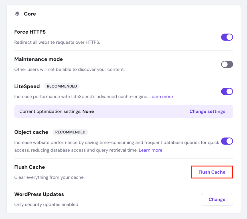 The Flush Cache option in hPanel