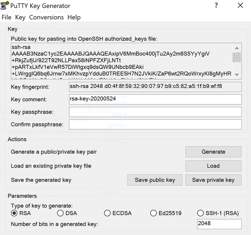PuttyGen public and private key
