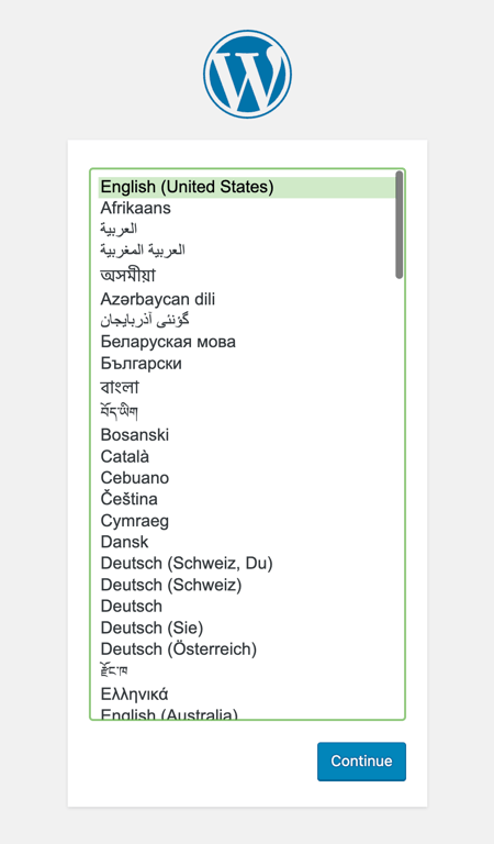 The WordPress setup wizard