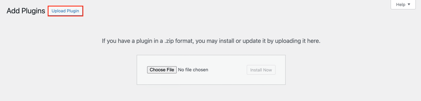 The Upload Plugin button on WordPress dashboard