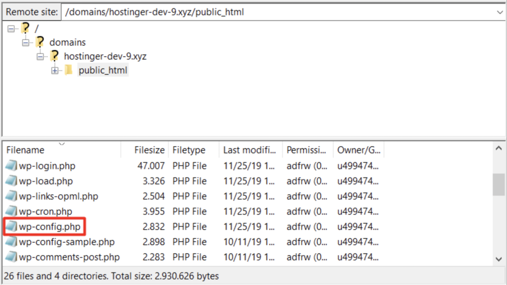 Hosting file manager or FTP, search for the wp-config.php file