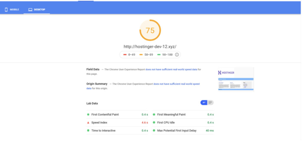 Google Page Insights web page URL analyst report