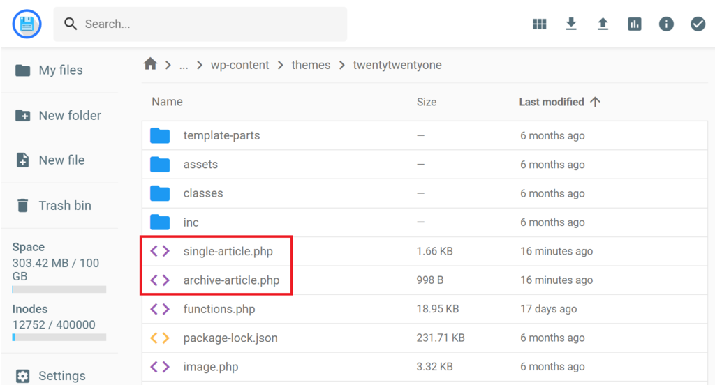 Template files inside the currently active theme folder