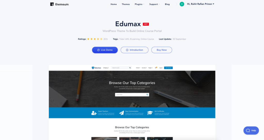 p&aacute;gina de temas do edumax