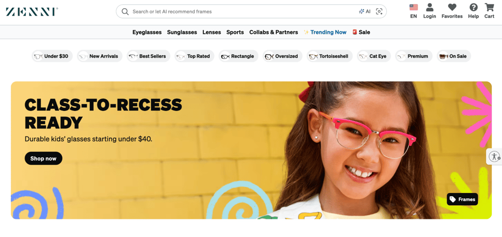 Zenni homepage