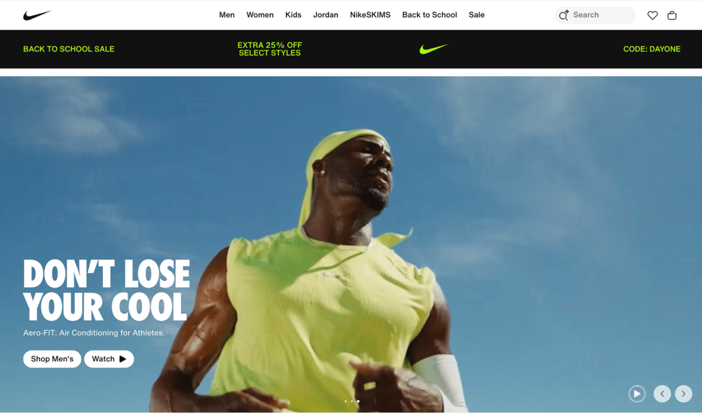 Nike homepage