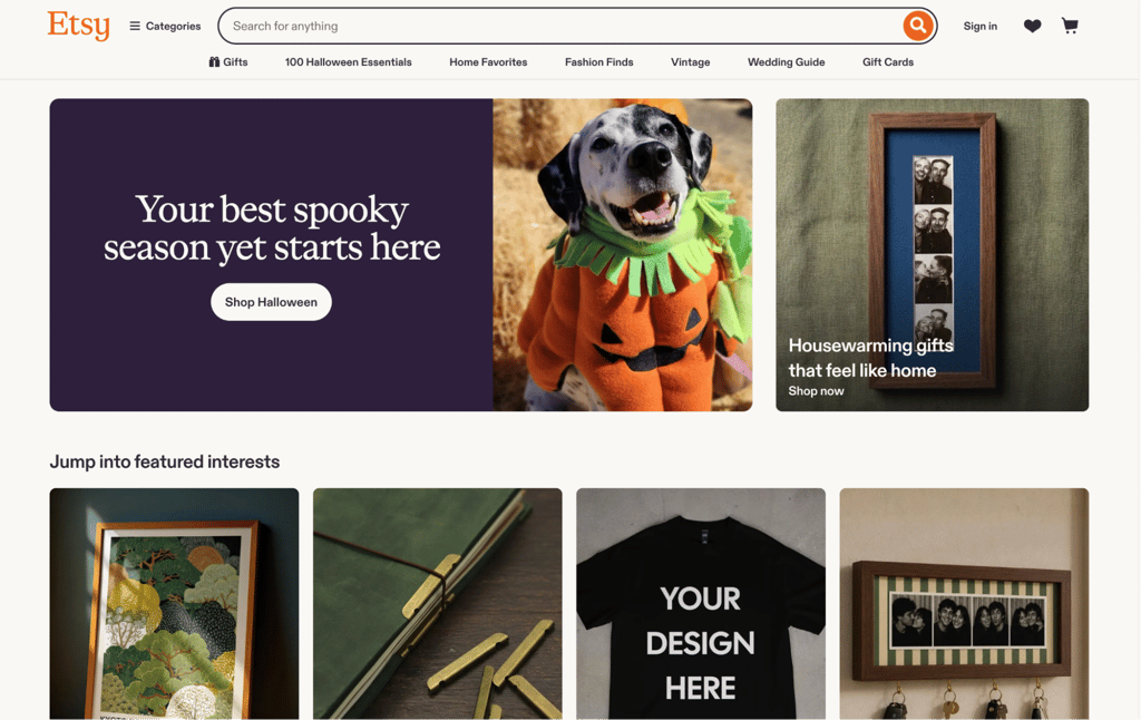 Etsy homepage