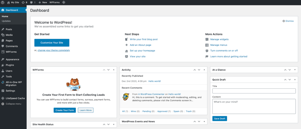 wp dashboard