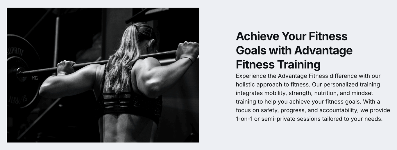 Section of Advantage Fitness Training highlighting the benefits