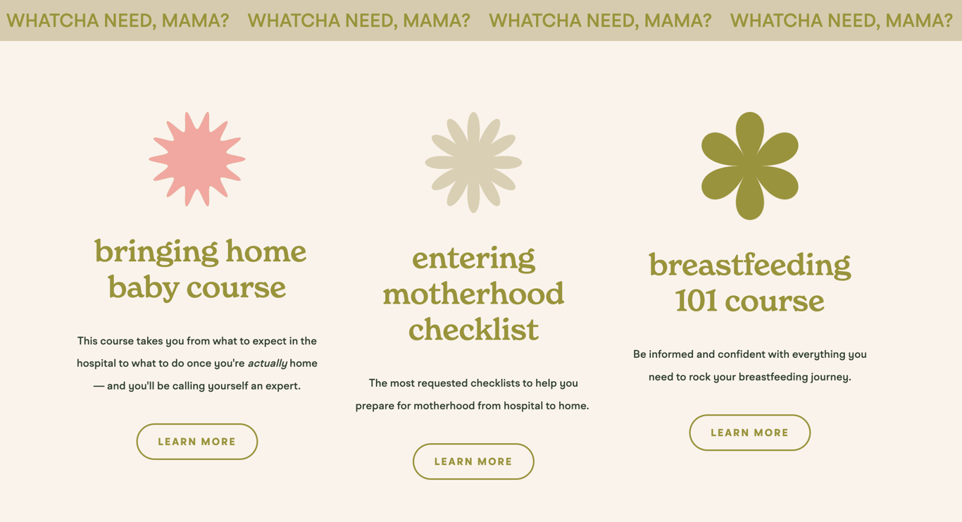 Section of Karing for Postpartum landing page showing their offers