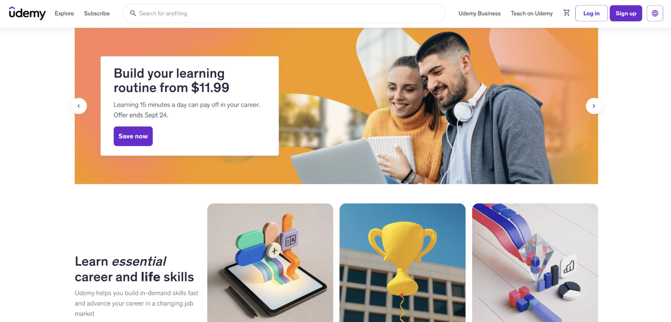 Udemy home page