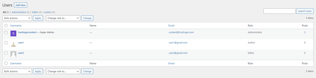 WordPress users management
