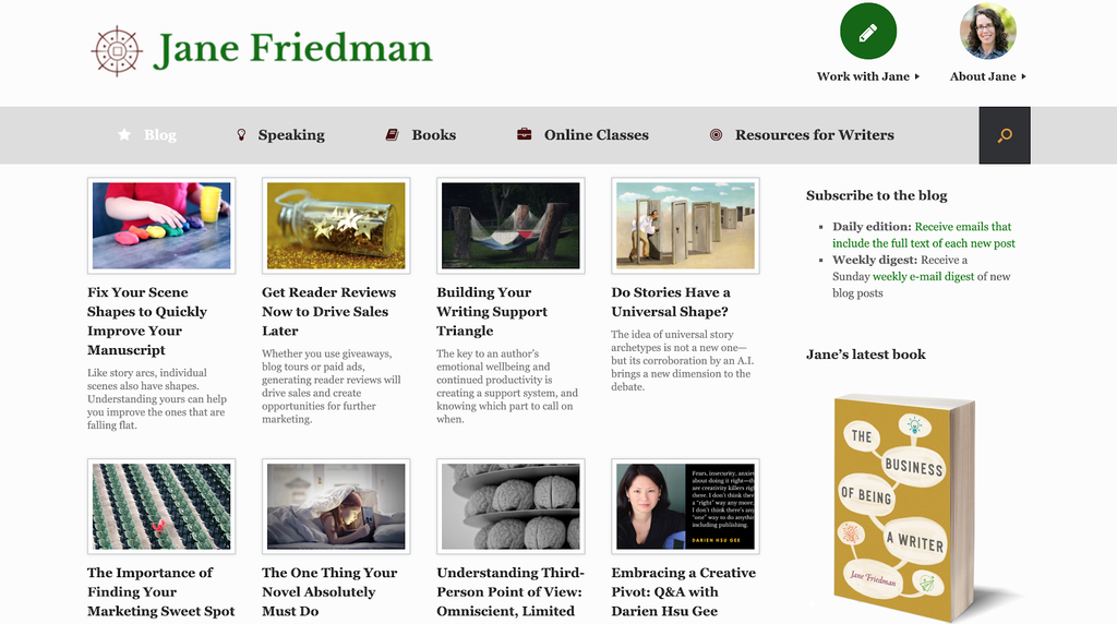 exemplo de o que é um blog, a página inicial de posts da jane friedman