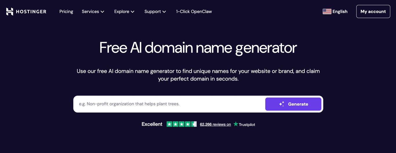 Hostinger's domain name generator tool