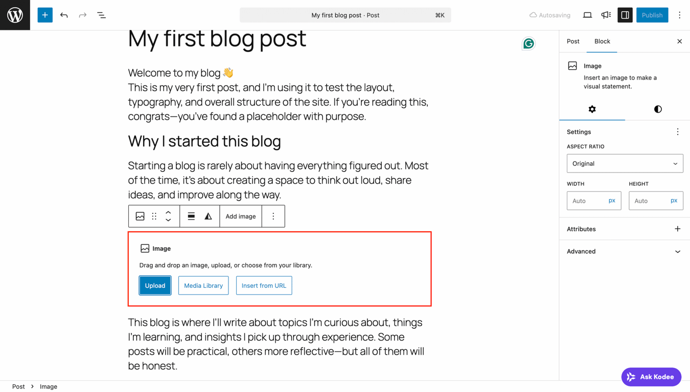The image block in WordPress post editor