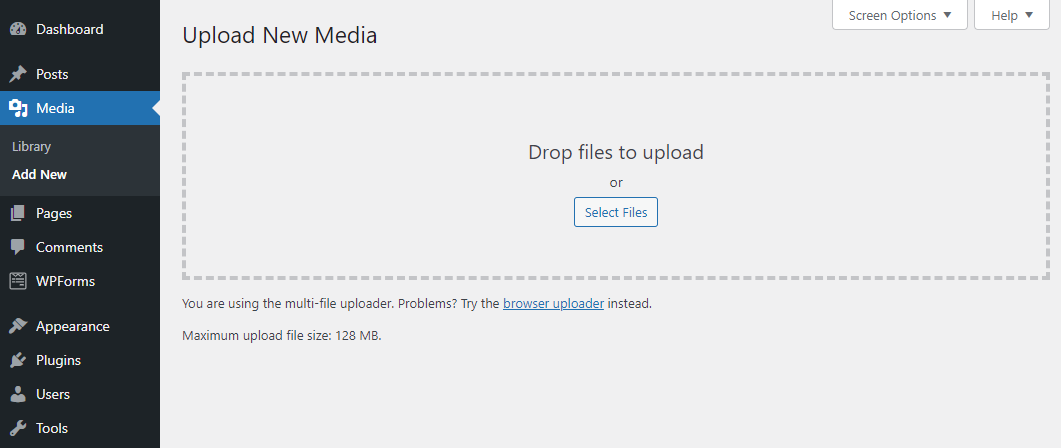 The Media menu on the WordPress dashboard, showing where to click Add New