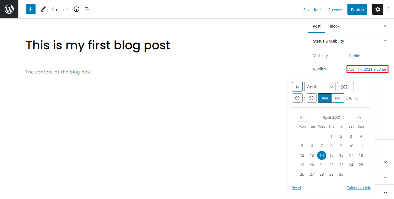 The post scheduler on the WordPress Gutenberg editor