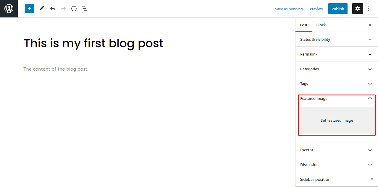 WordPress Gutenberg editor's set featured image function