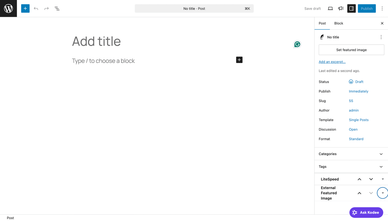 The WordPress post editor interface