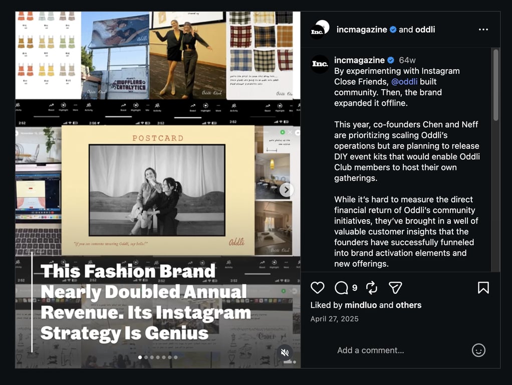 Oddli instagram post about how they doubled their annual revenue