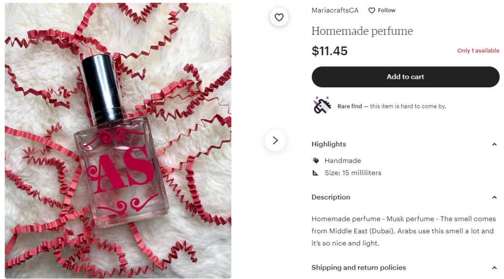An example of handmade perfume for sale online