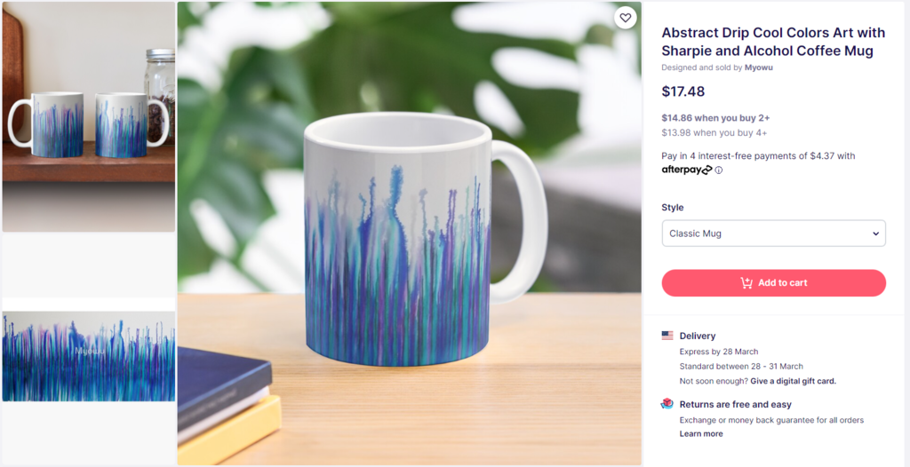 An example of handmade sharpie mugs for sale online