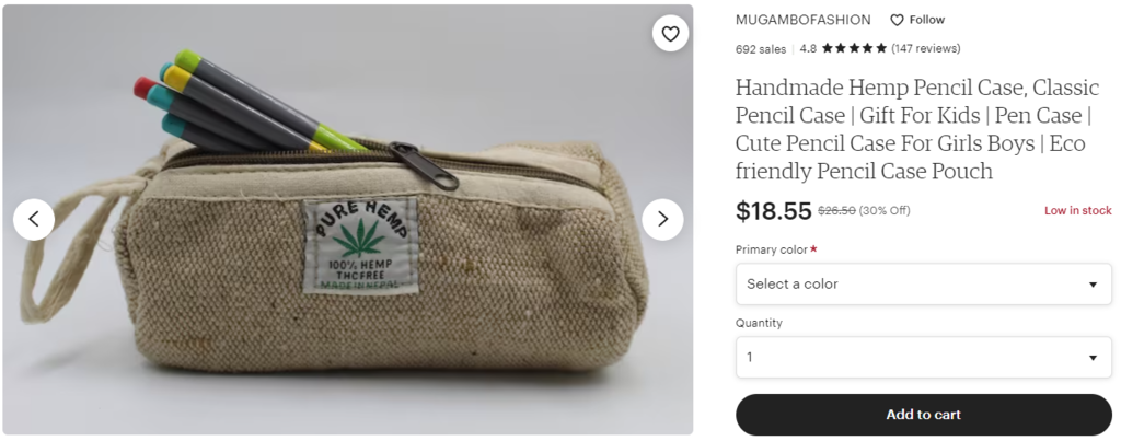 An example of a handmade stationery pouch for sale online