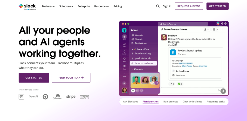 Slack homepage