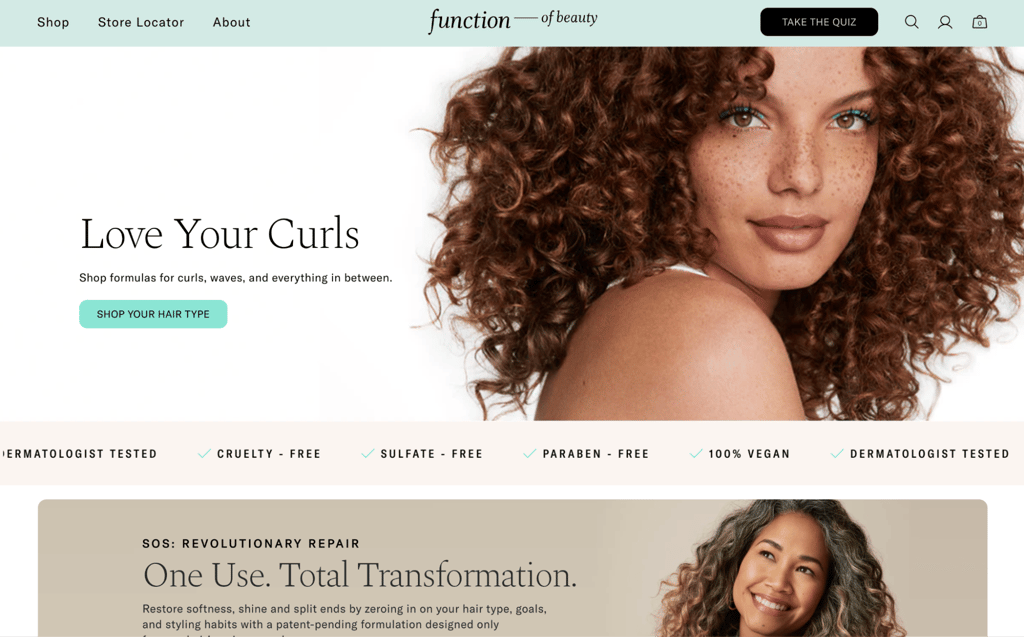 Function of Beauty homepage