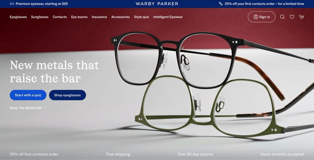 Warby Parker homepage